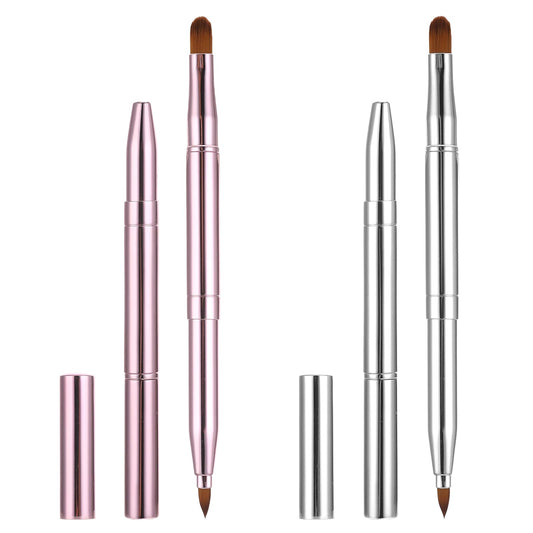 2 Pack Retractable Lip Brush for Lipstick, Double-Ended Lip Makeup Brushes Retractable with Cap Lip Gloss Lipstick Brush Applicator Travel