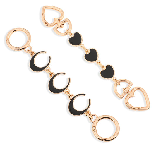 2pcs Purse Strap Extenders Bag Extender Chain, Heart & Moon Black Purse Extender Chain Replacement Small Bag Extender Purse Accessories Bag Charms for Shoulder Bag Handbags Purse Making Supplies