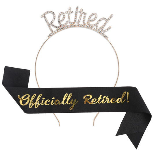 Happy Retirement Party Decorations, Officially Retirement Party Set Gold Retired Tiara Crown Headband Black Belt with Gold Lettering Retirement Party Supplies for Women