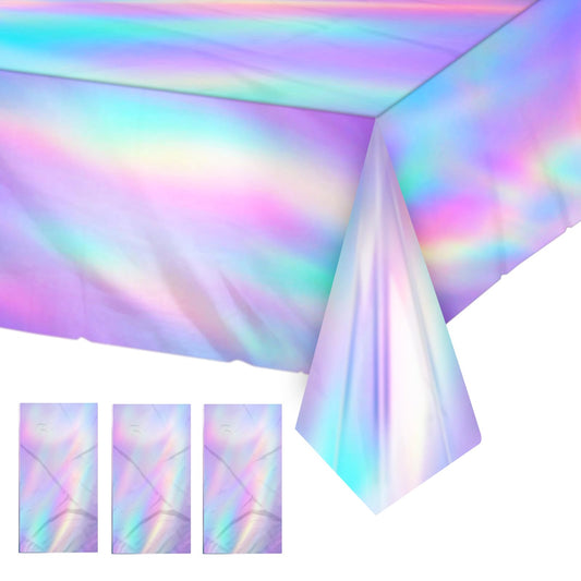 KALIONE 3 Pack Iridescent Tablecloth Disposable Plastic Laser Rectangle Table Covers Iridescent Party Decoration Tablecloth Birthday Decor Tablecloth Party Decorations 54" x 108"
