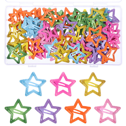 70 Pcs Star Hair Clip Glitter Stars Snap Colorful Star Hairs Clips Double Grip Hair Barrettes for Women Girls (Multicolor)
