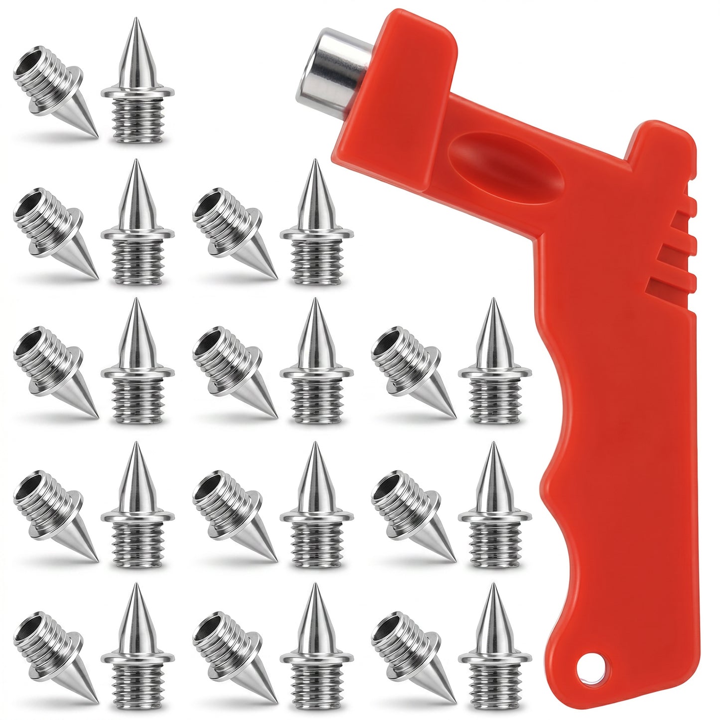 QfwdfcTrenz 50 Pcs 1/4inch Track Spikes Stainless Steel Pyramid Track Spikes with Spike Wrench Replacement Running Shoe Spike for Sprint Cross Country Field Sports (Silver)