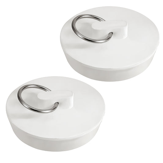 Pack of 2 White Rubber Sink Stopper, 1.97 Inches Universal Wash Basin Water Head Leaking Stopper Bathtub Drain Sink Plug with Hanging Ring for Kitchen Laundry Bathroom Tub Drain