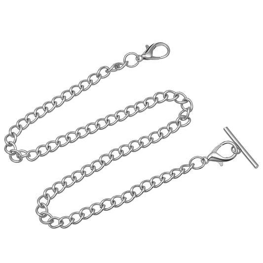 Eldraqth Pocket Watch Chain for Men, 16 Inch Silver Vest Chain with T-Bar Wristwatch Chain for Men Women