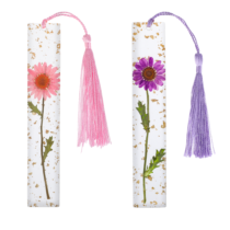 Floral Bookmark, 2 Pcs Clear Resin Dried Flower Bookmarks with Tassels Handmade Cute Aesthetic Bookmarks Book Marks for Reading Women Teacher Book Lovers Book Accessories (2 Styles)
