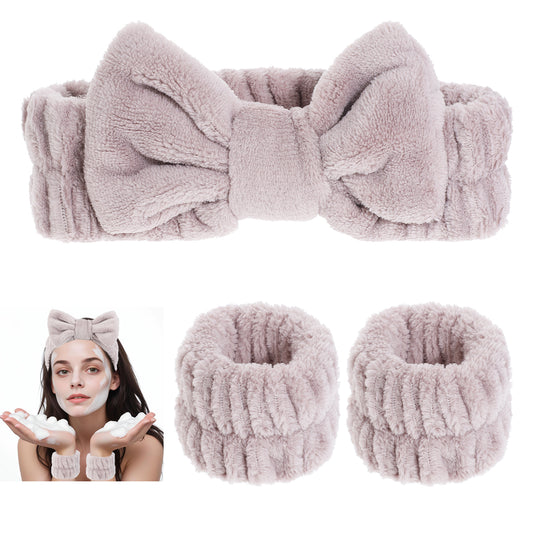 3 Pcs Face Wash Headband and Wristband, Light Coffee Headbands for Women Makeup Headband Face Washing Wristbands Spa Wrist Band Skincare Head Wrap Shower Skin Care Hair Supplies