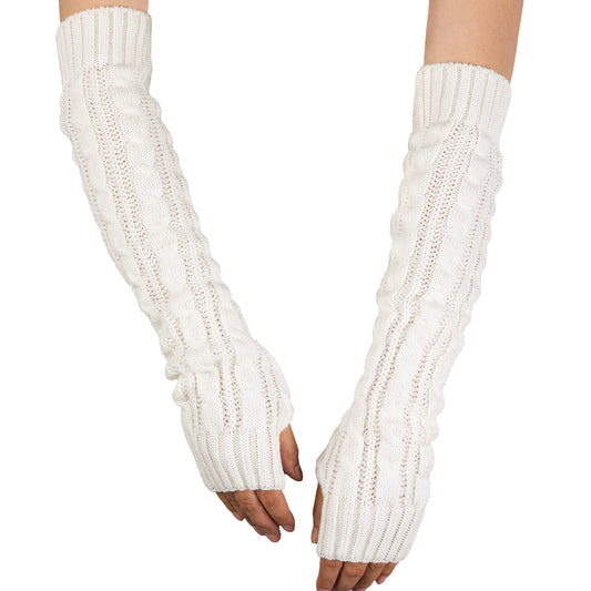InnoHHustle Women's Arm Warmers Cashmere Blended Arm Warmer Winter Long Fingerless Gloves Knit Mitten Gloves Arm Sleeves for Women with Thumb Hole