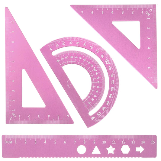 4 Pcs Metal Geometry Set Aluminum Alloy Ruler
