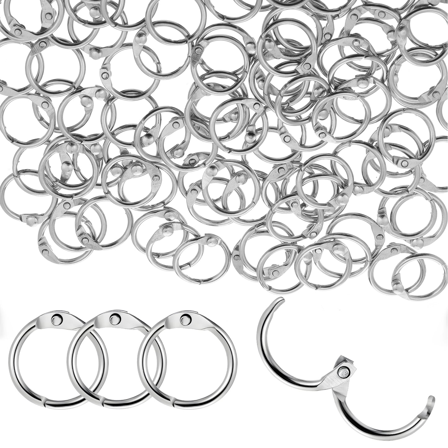 100 PCS Binder Rings, 1/2 inch Loose Leaf Binder Rings for Index Cards Metal Book Ring Steel Ring Binders Metal Small Paper Rings for School Home Office Index Cards, 15mm Inner Keychains