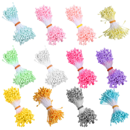 1800Pcs Flower Stamens for Flowers Making Double Heads Flower Stamen for Crafts 3mm Assorted 12 Color Floral Stamen Artificial Coloured Floral Design Stamens Supplies DIY Wedding Decoration, 60mm Leng