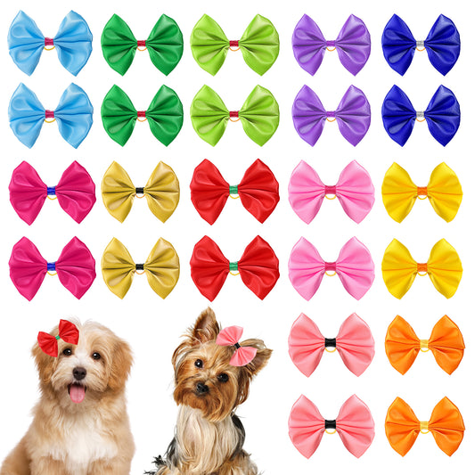 Psyqtsuary 24Pcs Cute Dog Bowknot Hair Bows Big Dog Hair Bows Handmade Hair Accessories Bow Dog's Hair Bows for Small Medium Large Dogs Cat Kitten Rabbit Grooming Accessories