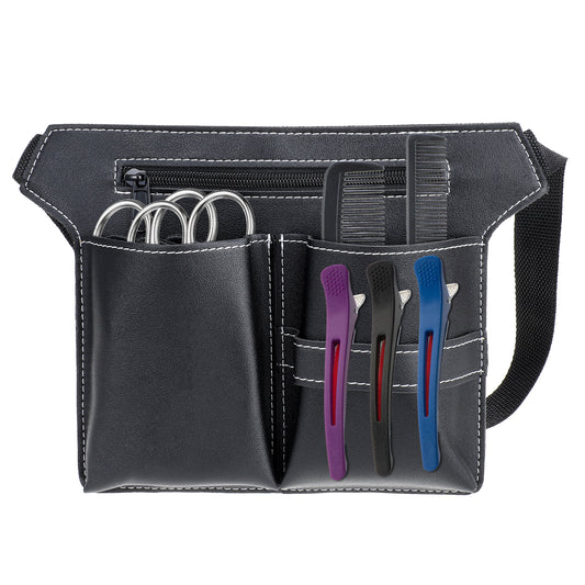 Hairdresser Scissor Bag, Hair Stylist Waist Apron with Waist Belt, Barber PU Leather Waist Pouch, Professional Hairdressing Tools Storage Holster, Short Length Salon Barber Apron Hairstylist Tool