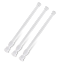 3Pcs Small Spring Tension Rod 12 to 20 Inches, White Tension Curtain Rod No Drill Adjustable Spring Curtain Rod for Wardrobe Bars, Window, Closet, Bookcase (White)