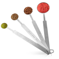 4 Pcs Long Handle Measuring Spoons Set Stainless Steel Measuring Spoon Set Metal Coffee Scoop Tablespoon Teaspoon for Liquid Solid Powder Ingredients (1/4 TSP, 1/2 TSP, 1 TSP, 1 tbsp)