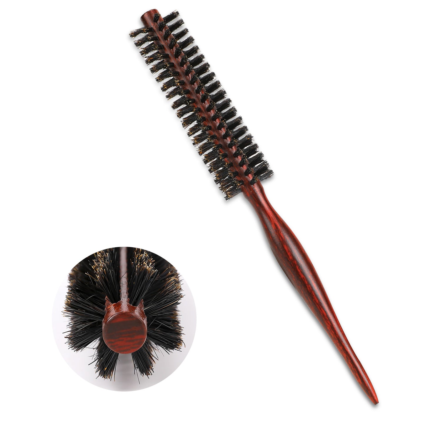 Small Round Brush for Short Hair, Mini Natural Soft Boar Bristle Hair Brush Styling Brush Portable Travel Size Circular Hairbrush for Women and Men Smoothing, Detangling, Adding Hair Volume and Shine