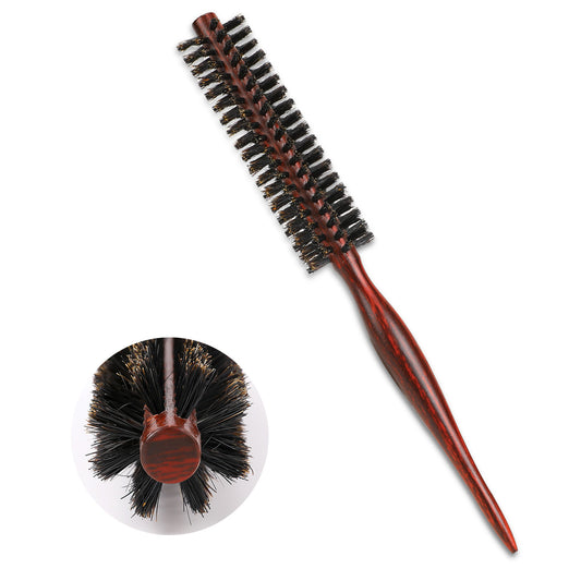 Small Round Brush for Short Hair, Mini Natural Soft Boar Bristle Hair Brush Styling Brush Portable Travel Size Circular Hairbrush for Women and Men Smoothing, Detangling, Adding Hair Volume and Shine