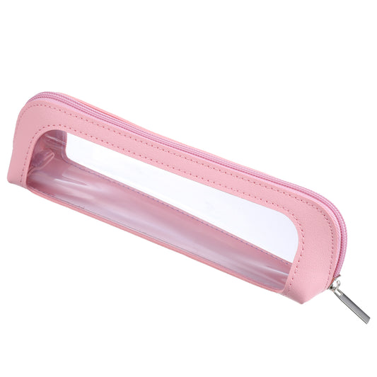 Small Clear Makeup Bag, PU Leather Travel Makeup Brush Bag Portable Transparent Waterproof Cosmetic Organizer Pouch with Zipper for Women Home Travel Office Cosmetic Storage (Pink)