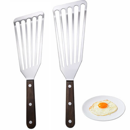2Pcs Fish Spatula, Stainless Steel Slotted Turner with Solid Handle Metal Slotted Spatula Turner Metal Spatulas for Cooking Flipping, Frying and Grilling, Easy to Clean 2 Sizes