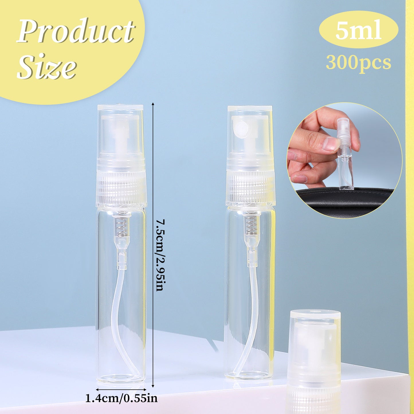 EupHHonycs 300 Pcs 5ml Mini Spray Bottles Clear Glass Perfume Bottles Refillable Fine Mist Bottle Small Empty Fragrance Sample Spray Containers Travel Portable Bottle for Cleaning, Essential Oils