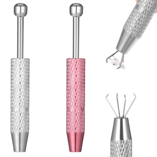 Piercing Ball Grabber, 2 Pcs Mini Stainless Steel Piercing Ball Screw Tool 4 Prongs Claw Tweezers for Changing Jewelry, Pick up Tiny Objects IC Chips Electronic Components (Pink, Silver)
