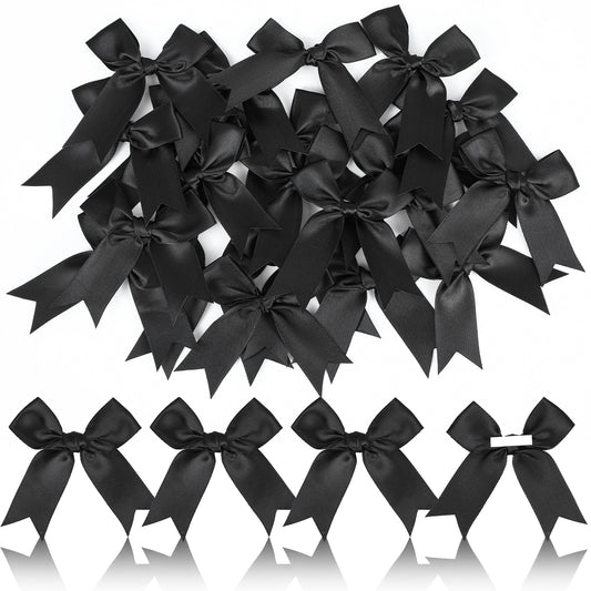 Black Ribbon Bows, 30 Pcs 3 Inch Self Adhesive Small Black Bow Premade Satin Bows with Double Sided Tape for DIY Crafts, Gift Wrapping, Scrapbooking, Wedding Christmas Birthday Party Decoration
