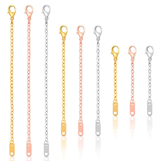 Xelsluthe 9 PCS Gold Plated Necklace Extender, 2", 4", 6" Delicate Chain Extenders for Necklaces Jewelry Chain Set for Bracelet Anklets Women Jewelry Making (Gold/Silver/Rose Gold)