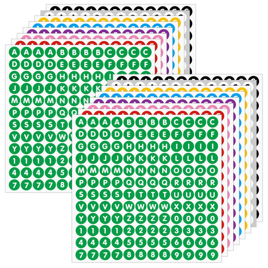 0.5 Inch Colorful Alphabet Letter Stickers, 2304 Pcs 16 Sheets Small Self Adhesive Vinyl Round Labels Number Alphabet Stickers for Scrapbooking Crafting DIY Water Bottles Planner Decoration