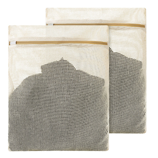2 Pack Natural Cotton Mesh Laundry Bags, 16x20" Breathable Laundry Garment Bag with Sturdy Zipper, Gentle Wash Bags for Delicates Lingerie Clothes, Versatile Travel Storage Bag for Essentials Bra Sock