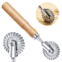 Fluted Pastry Wheel Cutter, Ravioli Cutter with Wooden Handle 4cm Diameter Pasta Cutters Wheel for Ravioli, Dumplings, Pasta, Lasagna, Pierogi and Cookies