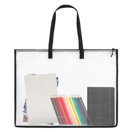 Art Portfolio Bag, 19 x 25 Inch Portfolio Folder for Artwork Large Art Portfolio Case Clear Mesh Storage Bags with Handle and Zipper for Posters, Bulletin Boards, Scrapbooks, Keepsake, Art Supplies