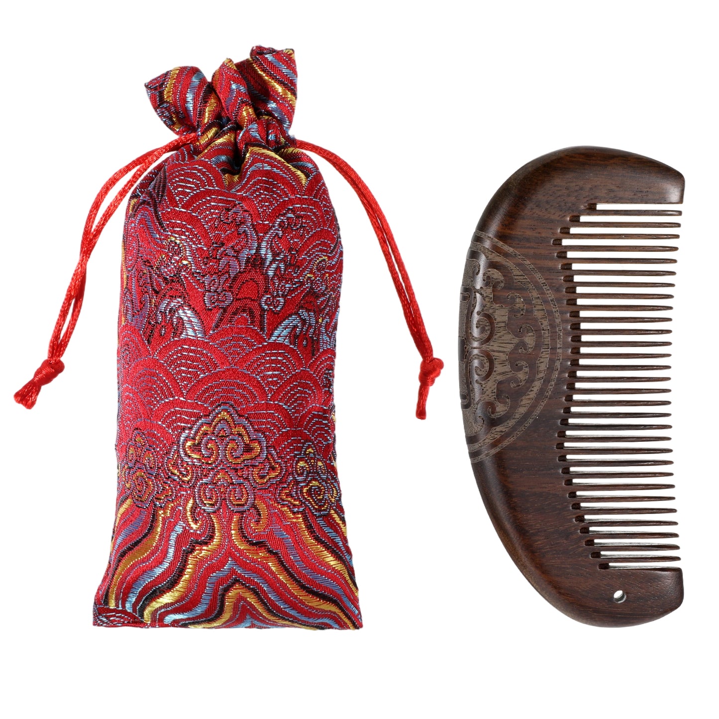 Wood Comb, Natural Sandalwood Fine Tooth Comb, Anti-Static Wooden Hair Comb Portable Small Wood Combs with Storage Bag Smooth Detangling Hair Combs for Women Men