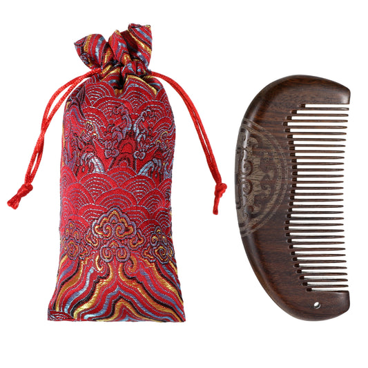 Wood Comb, Natural Sandalwood Fine Tooth Comb, Anti-Static Wooden Hair Comb Portable Small Wood Combs with Storage Bag Smooth Detangling Hair Combs for Women Men