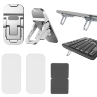 2 Pcs Zinc Alloy Mini Foldable Laptop Stand Self-Adhesive Mini Laptop Stands with 2 Adjustable Angles Invisible Computer Keyboard Stand Portable Keyboard Riser for Desk Most Keyboards (Silver)