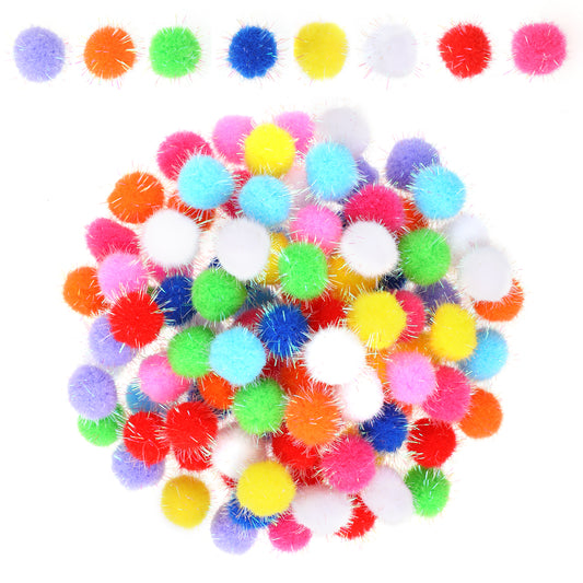 100 Pcs Glitter Pom Pom Balls 0.8 Inch Craft Pompom Balls Multicolor Sparkle Pom Balls Soft DIY Creative Pompoms Bulk Fluffy Pompoms for Art Crafts Colorful Decorations