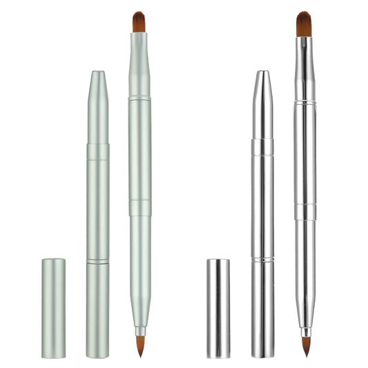 2 Pack Retractable Lip Brush for Lipstick Double-Ended Lip Makeup Brushes with Cap Lipstick Brush Lip-Gloss Applicator Travel, Silver Green