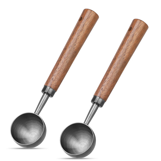 2Pcs 15ml Coffee Measuring Scoop Spoon 15ml Ground Coffee Scoop Vintage 304 Stainless Steel Tablespoon Measuring Spoon with Nature Walnut Handle