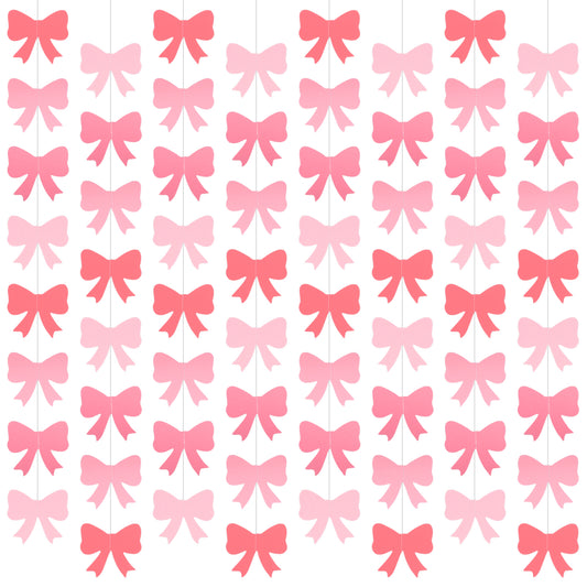 8Pcs Pink Bow Hanging Garland, Elegant Bow Banner Hanging Decoration, Pink Bows Paper Garland for Girls, Baby Shower, Wedding, Bachelorette, and Birthday Party