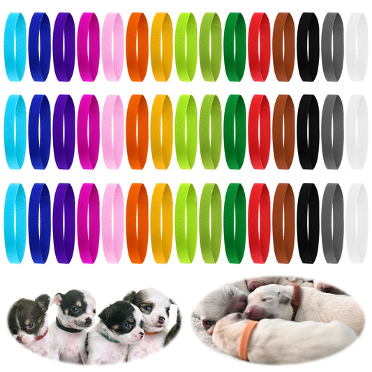 45 Pcs Assorted Colors Whelping Collars for Small Puppies, Newborn Puppy Collar Adjustable, Puppy Identification Collars, Super Soft, 3 Sizes, 15 Colors