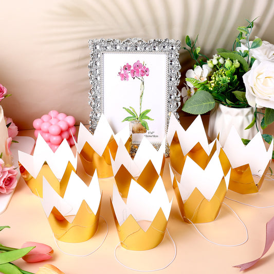 SynHHergyx 24 Pcs Mini Paper Crowns Gold Crown Hats with Elastic Strap Gold Party Hats Paper King Crown Hat for Party Supplies Birthday Photo Props
