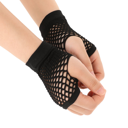 Black Nylon Fingerless Fishnet Gloves Short Fishnet Gloves Women 80s Short Stretch Fishnet Gloves Wrist Stretch Mesh Gloves Halloween Costume Accessories