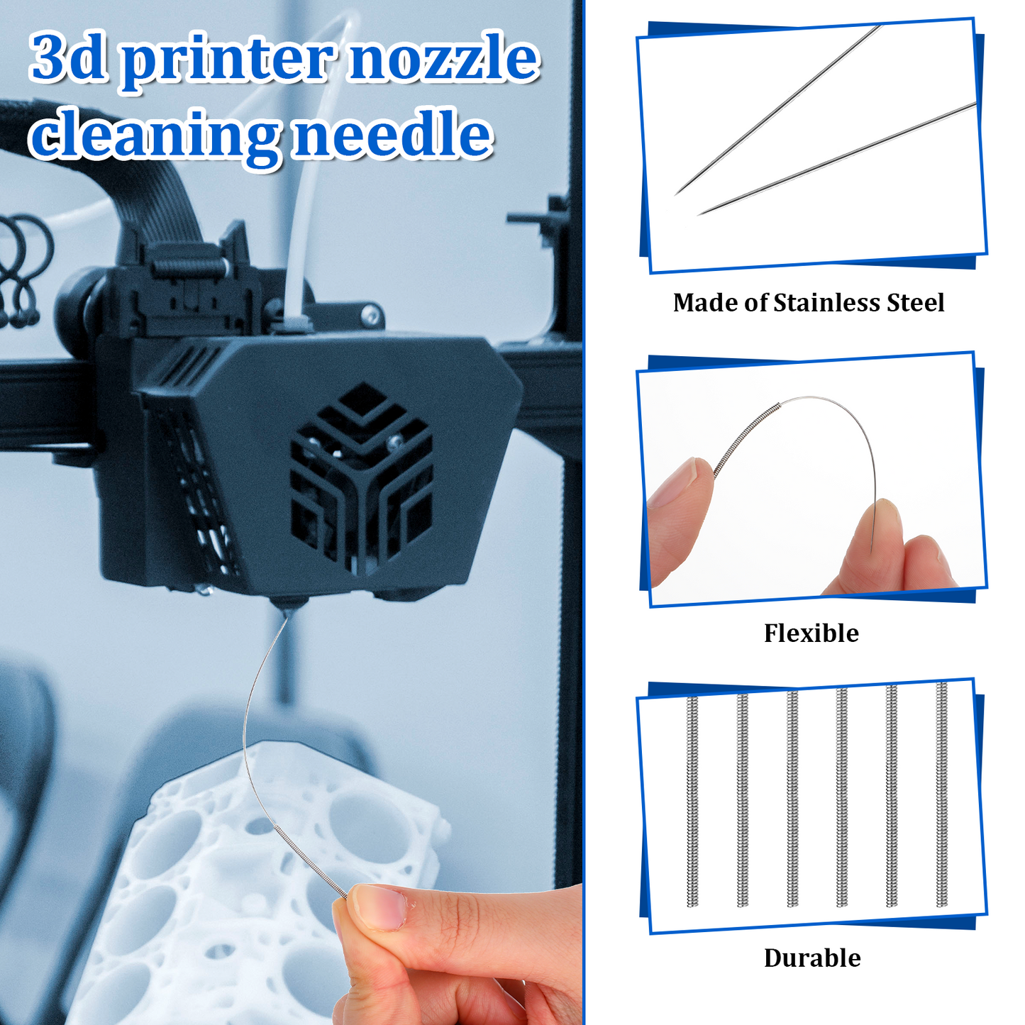 10Pcs 3D Printer Nozzle Cleaning Kit Needles, Stainless Steel Nozzle Unclogger No Clogger Welding Tip Cleaner Tools Accessories for Drills, (0.15, 0.2, 0.25, 0.3, 0.35, 0.4, 0.5, 0.6, 0.8, 1.0mm)