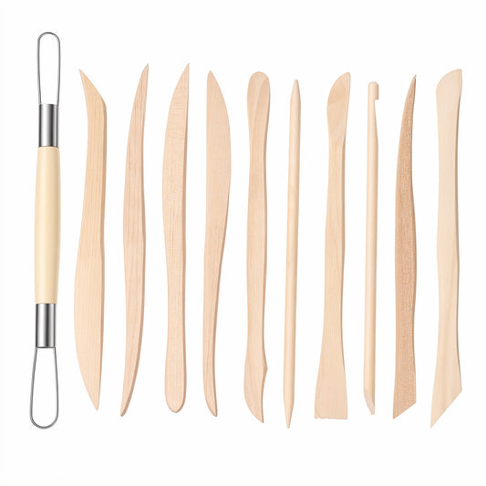 11 Pcs Wooden Clay Sculpting Tools, Double Ended Ceramic Wooden Clay Modeling Sculpture Tools Pottery Dough Modeling Tool Pottery Sculpting Tool for Cutting Carving Shaping Detailing