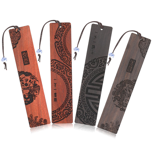 Vin beauty4PCS Wood Bookmark for Men Women Book Lovers, Handmade Natural Wooden Carving Book Mark Bookmarks,Traditional Style Book Marks Accessories,Birthday Present