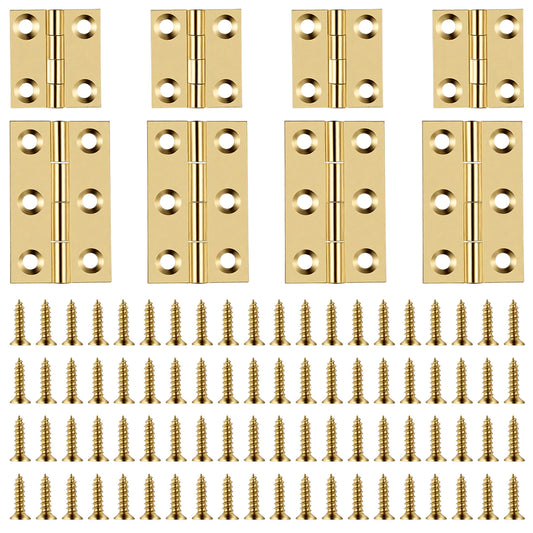 8 PCS Mini Hinges, 1 Inch 1/2 Inch Pure Brass Folding Butt Hinges for Jewelry Box Cabinet Door Wooden Case Furniture Crafts, Gold Two Size