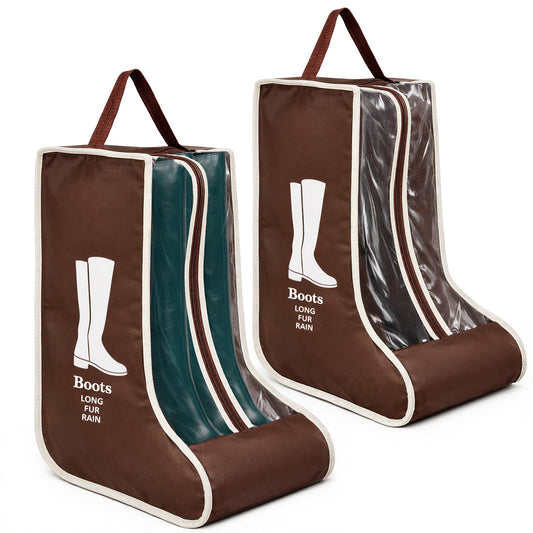 2 Pack Portable Boot Storage, Boot Bags for Cowboy Brown Waterproof Shoe Storage Bag Dust Proof Protector Tall Boots Shoe Cover Protector Carry Bags with Handle for Travel Packing Organization
