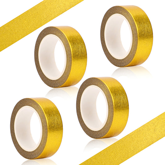 Mozeat Lens 4 Rolls Gold Adhesive Tape Washi Tape 15 mm x 10 m Gold Foil Self-Adhesive Tile Seam Tape Craft Decorative Tape for Scrapbook Gift Packaging Tile Seam Cover