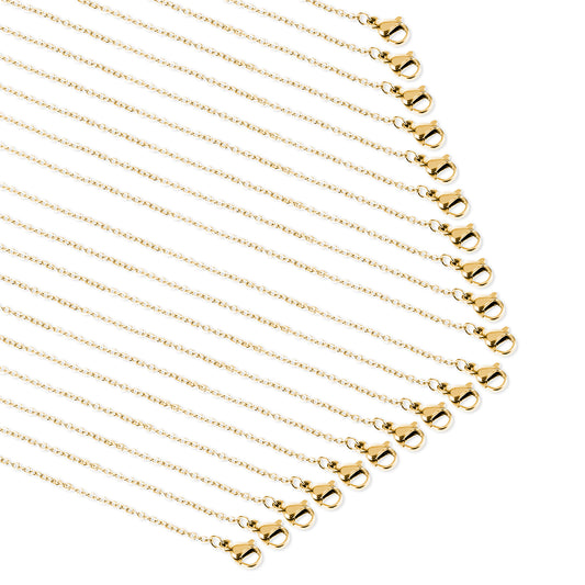 20 Pack Necklace Chains Bulk 1.5mm Gold Gold Plated Alloy Cable Links Chains, Stainless Steel Chain for Jewelry Making, Stainless Steel Cable Chain Necklace Bulk, Gold Plated Thin Chains(18 Inches)