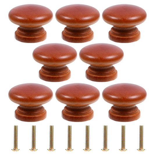 Gtziqa 8 Pcs Wooden Drawer Knobs with Screws, Round Mushroom Shape Cupboard Knobs Cabinet Drawers Handles Pulls, Natural Round Brown Wood Furniture Knob for Kitchen Office Home (32 mm*24 mm)