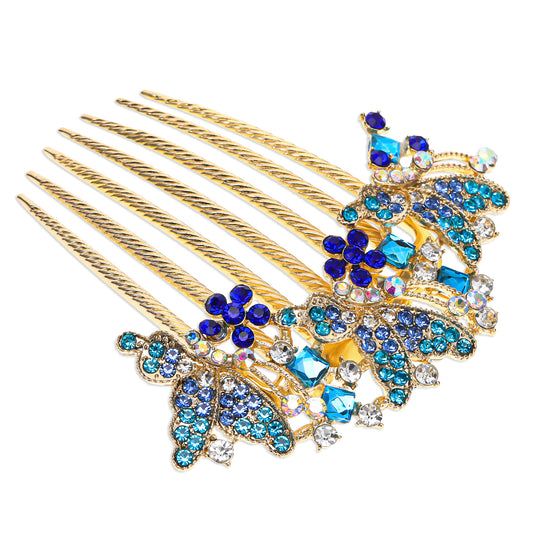 Rhinestone Hair Comb French Side Combs Decorative Hair Combs Barrettes for Women Blue Vintage Hair Accessories Inlaid Crystal Flower Hair Comb Hairpin Barrette Accessory Hair Jewelry Decorations