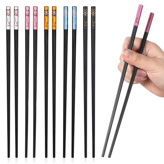 5 Pairs Chinese Chopsticks Reusable Fancy Chopsticks Non Slip Dishwasher Safe Fiberglass Chop Sticks Set for Sushi Noodles Rice